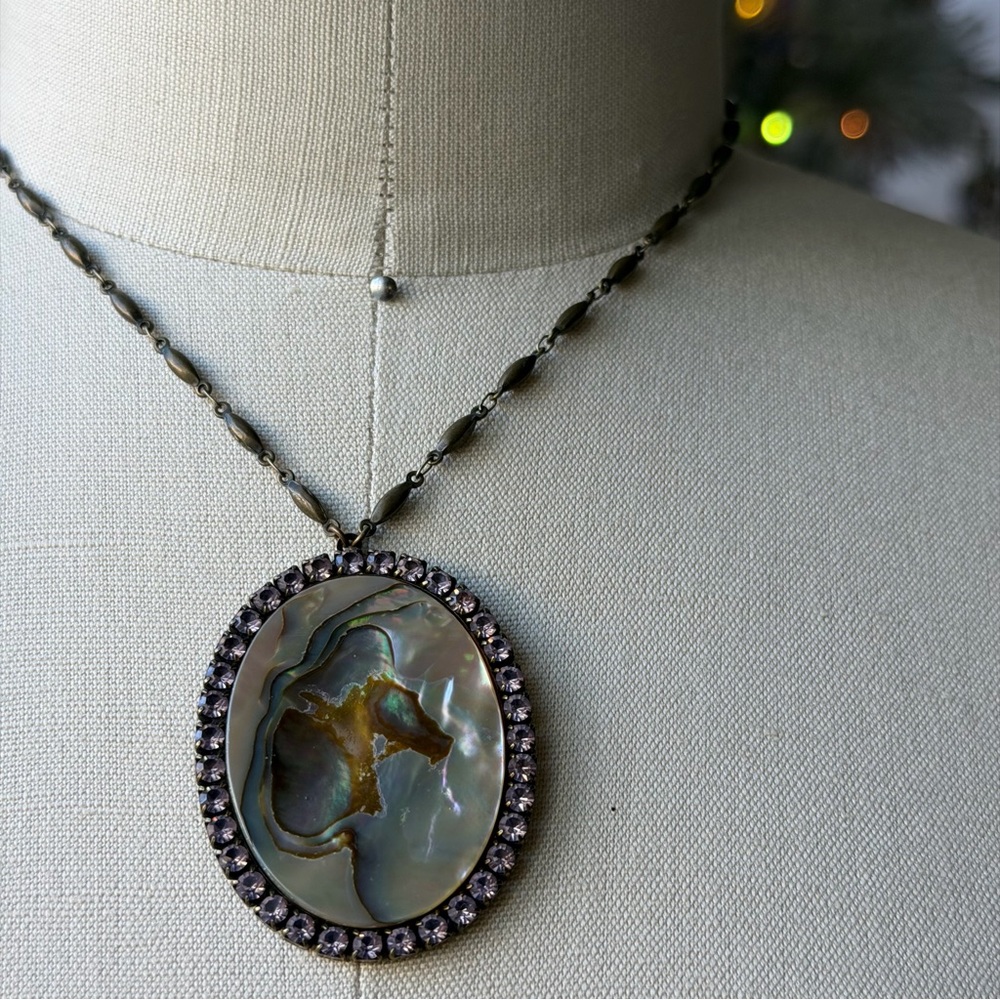 LIZ PALACIOS | Iridescent Abalone Shell Brass Pendant 16" + 2" Necklace